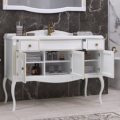 Opadiris Мебель для ванной Лаура 120 белая с бежевой патиной – фотография-8